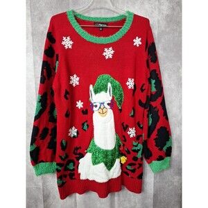 33 Degrees Thick Chunky Long Ugly Christmas Sweater Sz 1x Animal Print‎ Novelty